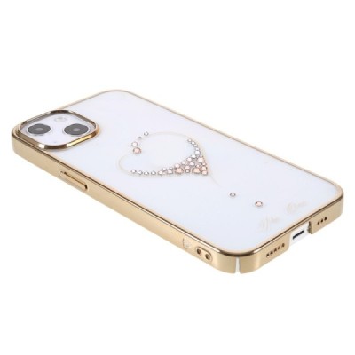 Apple iPhone 13 Kingxbar Crystal  Love Swarovski plastikinis skaidrus permatomas auksinis dėklas su kristalais | Priedai.lt
