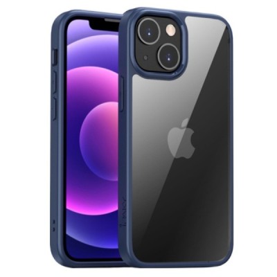 Apple iPhone 13 „IPAKY“ Royal silikoninis skaidrus permatomas dėklas su mėlynu rėmeliu | Priedai.lt