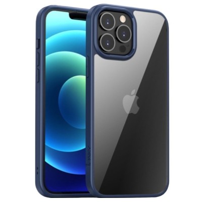 Apple iPhone 13 Pro Max „IPAKY“ Royal silikoninis skaidrus permatomas dėklas su mėlynu rėmeliu | Priedai.lt