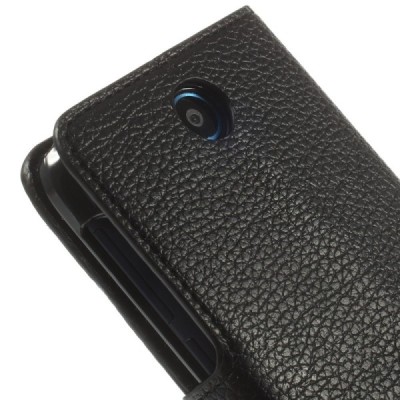 HTC Desire 310 atverčiamas juodas odinis dėklas - piniginė / Priedai.lt