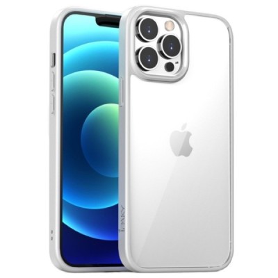 Apple iPhone 13 Pro „IPAKY“ Royal silikoninis skaidrus permatomas dėklas su baltu rėmeliu | Priedai.lt
