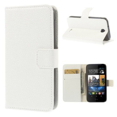 HTC Desire 310 atverčiamas baltas odinis dėklas - piniginė / Priedai.lt