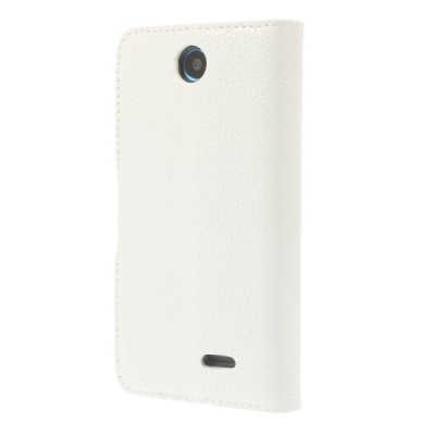 HTC Desire 310 atverčiamas baltas odinis dėklas - piniginė / Priedai.lt