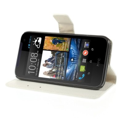 HTC Desire 310 atverčiamas baltas odinis dėklas - piniginė / Priedai.lt