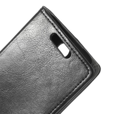 HTC Desire 310 atverčiamas juodas odinis dėklas su magnetu - piniginė / Priedai.lt