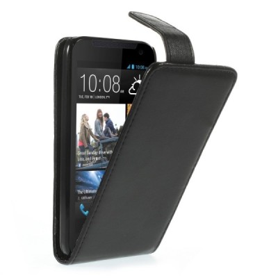 HTC Desire 310 klasikinis atverčiamas juodas odinis dėklas su magnetu - piniginė / Priedai.lt