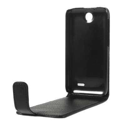 HTC Desire 310 klasikinis atverčiamas juodas odinis dėklas su magnetu - piniginė / Priedai.lt