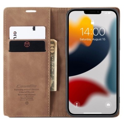 Apple iPhone 13 Pro Max CaseMe Retro solidus atverčiamas šviesiai rudas odinis dėklas - knygutė | Priedai.lt