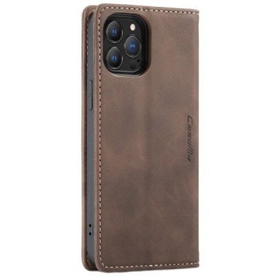 Apple iPhone 13 Pro Max CaseMe Retro solidus atverčiamas tamsiai rudas odinis dėklas - knygutė | Priedai.lt