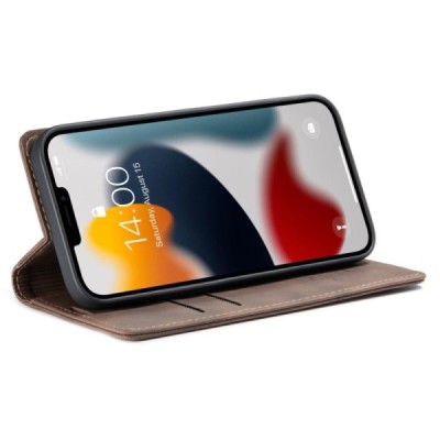 Apple iPhone 13 Pro Max CaseMe Retro solidus atverčiamas tamsiai rudas odinis dėklas - knygutė | Priedai.lt
