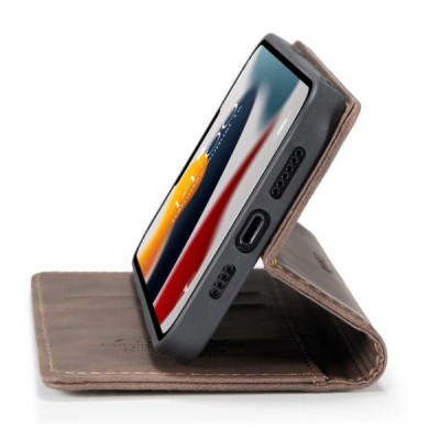 Apple iPhone 13 Pro Max CaseMe Retro solidus atverčiamas tamsiai rudas odinis dėklas - knygutė | Priedai.lt