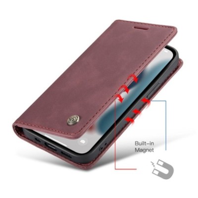 Apple iPhone 13 Pro Max CaseMe Retro solidus atverčiamas bordo odinis dėklas - knygutė | Priedai.lt