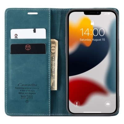 Apple iPhone 13 Pro Max CaseMe Retro solidus atverčiamas žalias odinis dėklas - knygutė | Priedai.lt