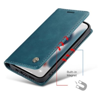 Apple iPhone 13 Pro Max CaseMe Retro solidus atverčiamas žalias odinis dėklas - knygutė | Priedai.lt
