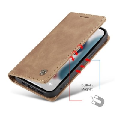 Apple iPhone 13 Pro CaseMe Retro solidus atverčiamas šviesiai rudas odinis dėklas - knygutė | Priedai.lt