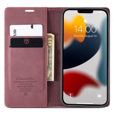 Apple iPhone 13 Pro CaseMe Retro solidus atverčiamas bordo odinis dėklas - knygutė | Priedai.lt