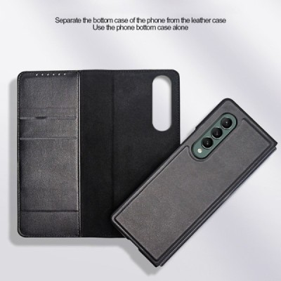 Samsung Galaxy Z Fold3 5G (F926B) „Split“ juodas odinis atverčiamas dėklas - knygutė | Priedai.lt