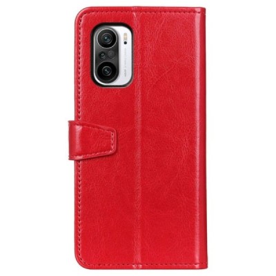Xiaomi Poco F3 (Mi 11i) atverčiamas raudonas odinis dėklas, knygutė - piniginė | Priedai.lt