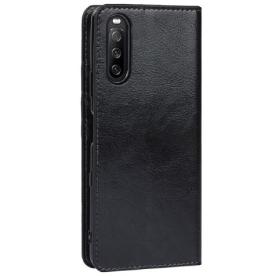 Solidus Sony Xperia 10 III juodas odinis atverčiamas dėklas | Priedai.lt