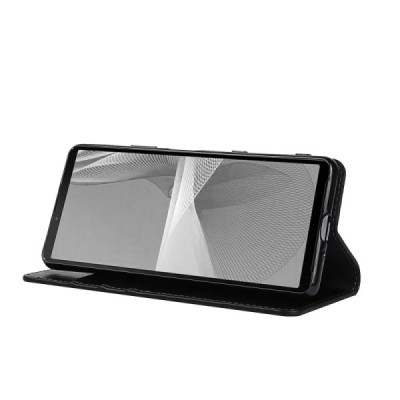 Solidus Sony Xperia 10 III juodas odinis atverčiamas dėklas | Priedai.lt