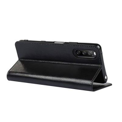 Solidus Sony Xperia 10 III juodas odinis atverčiamas dėklas | Priedai.lt