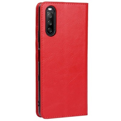 Solidus Sony Xperia 10 III raudonas odinis atverčiamas dėklas | Priedai.lt