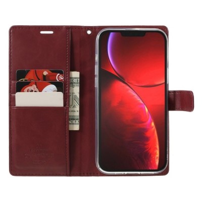 Mercury Blue Moon atverčiamas Apple iPhone 13 Pro Max bordo odinis dėklas - piniginė | Priedai.lt