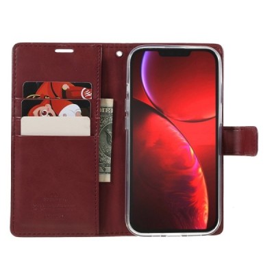 Mercury Blue Moon atverčiamas Apple iPhone 13 Mini bordo odinis dėklas - piniginė | Priedai.lt