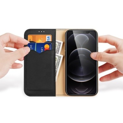 „Dux Ducis“ Hivo serijos Apple iPhone 13 Pro juodas odinis atverčiamas dėklas | Priedai.lt