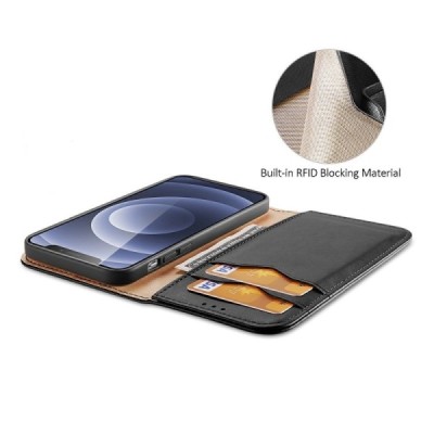 „Dux Ducis“ Hivo serijos Apple iPhone 13 juodas odinis atverčiamas dėklas | Priedai.lt