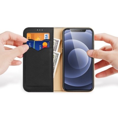 „Dux Ducis“ Hivo serijos Apple iPhone 13 juodas odinis atverčiamas dėklas | Priedai.lt