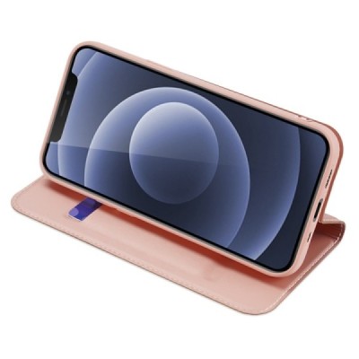 „Dux Ducis“ Skin serijos Apple iPhone 13 Mini rožinis odinis atverčiamas dėklas | Priedai.lt