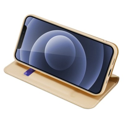 „Dux Ducis“ Skin serijos Apple iPhone 13 Mini auksinis odinis atverčiamas dėklas | Priedai.lt