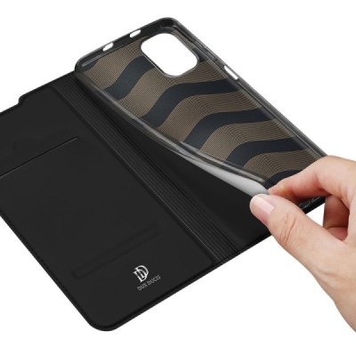 „Dux Ducis“ Skin serijos Xiaomi Poco F3 (Mi 11i) juodas odinis atverčiamas dėklas | Priedai.lt