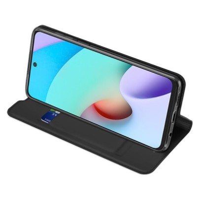 „Dux Ducis“ Skin serijos Xiaomi Redmi 10 juodas odinis atverčiamas dėklas | Priedai.lt