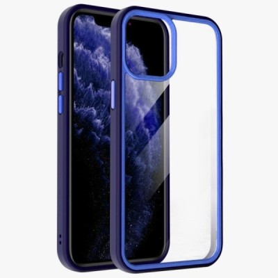 Apple iPhone 13 „X-Level“ Colorful silikoninis skaidrus permatomas dėklas su mėlynu rėmeliu | Priedai.lt