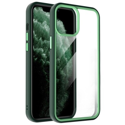 Apple iPhone 13 „X-Level“ Colorful silikoninis skaidrus permatomas dėklas su žaliu rėmeliu | Priedai.lt