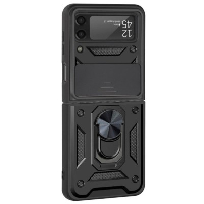 Sustiprintos apsaugos „Kickstand“ Samsung Galaxy Z Flip3 (F711) juodas kieto silikono (TPU) ir plastiko dėklas | Priedai.lt