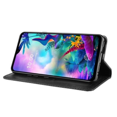 „Retro“ LG G8X ThinQ atverčiamas juodas dėklas knygelė | Priedai.lt