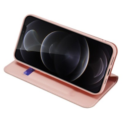 „Dux Ducis“ Skin serijos Apple iPhone 13 Pro Max rožinis odinis atverčiamas dėklas | Priedai.lt