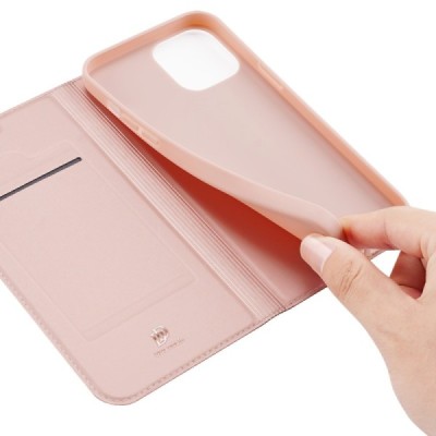 „Dux Ducis“ Skin serijos Apple iPhone 13 Pro Max rožinis odinis atverčiamas dėklas | Priedai.lt