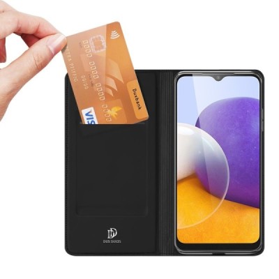 Samsung Galaxy A22 4G „Dux Ducis“ Skin serijos  juodas odinis atverčiamas dėklas - knygutė | Priedai.lt