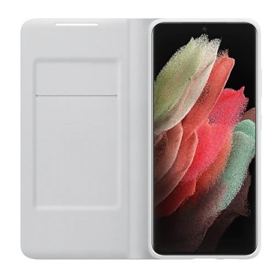Samsung Galaxy S21 Ultra (G998B) originalus Smart Led View Cover atverčiamas šviesiai pilkas dėklas - knygutė | Priedai.lt