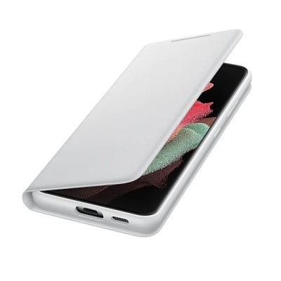 Samsung Galaxy S21 Ultra (G998B) originalus Smart Led View Cover atverčiamas šviesiai pilkas dėklas - knygutė | Priedai.lt