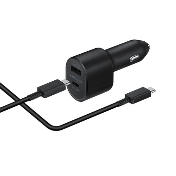 „Samsung“ Super Fast Dual Charger automobilinis įkroviklis - juodas + Type-C laidas (45W + 15W)