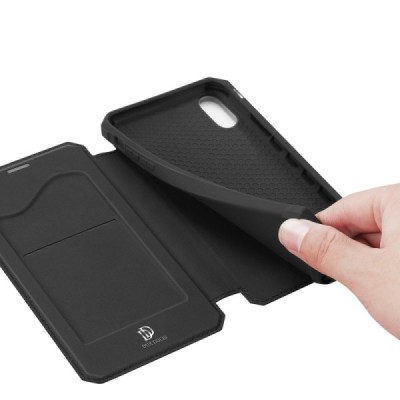Dux Ducis Skin X serijos Apple iPhone X (iPhone Xs) juodas odinis atverčiamas dėklas | Priedai.lt