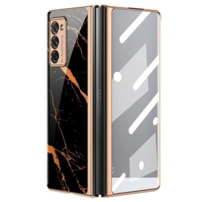 Samsung Galaxy Z Fold2 5G (F916B) GKK Marble Glass plastikinis juodas dėklas - nugarėlė | Priedai.lt