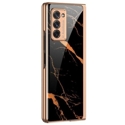 Samsung Galaxy Z Fold2 5G (F916B) GKK Marble Glass plastikinis juodas dėklas - nugarėlė | Priedai.lt