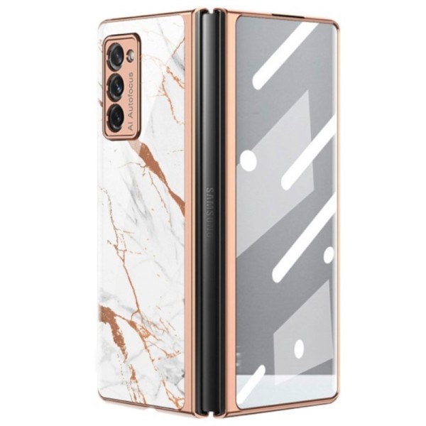 „GKK“ Marble Glass plastikinis dėklas - baltas (Galaxy Z Fold2)