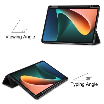 Xiaomi Pad 5 atverčiamas juodas odinis dėklas - knygutė su vieta liestukui | Priedai.lt